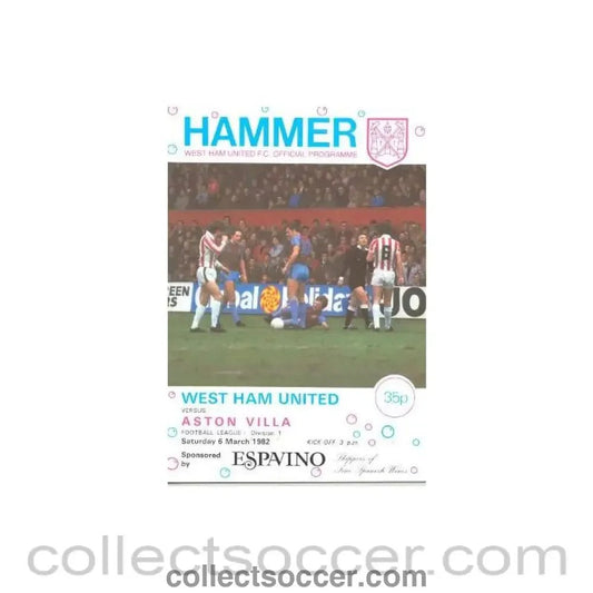 1982 - West Ham United v Aston Villa official programme 06/03/1982 Football League - Collect Soccer