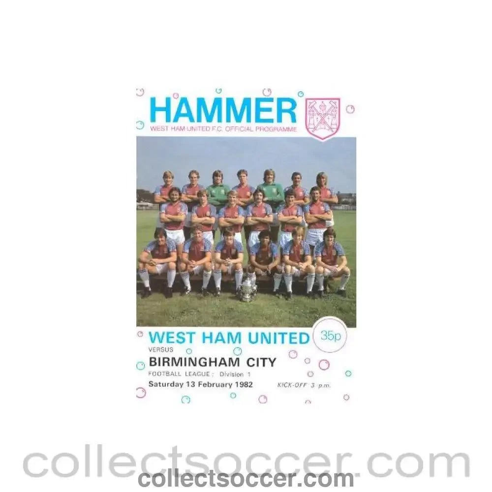 1982 - West Ham United v Birmingham City official programme 13/02/1982 - Collect Soccer