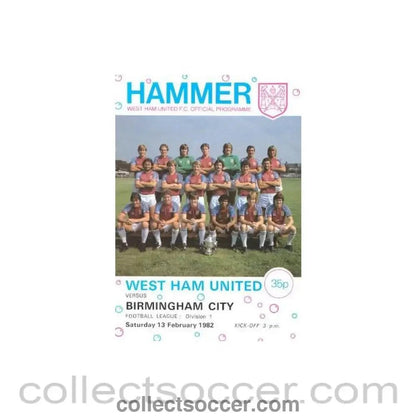 1982 - West Ham United v Birmingham City official programme 13/02/1982 - Collect Soccer