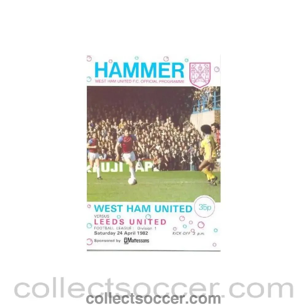 1982 - West Ham United v Leeds United official programme 24/04/1982 Football League - Collect Soccer