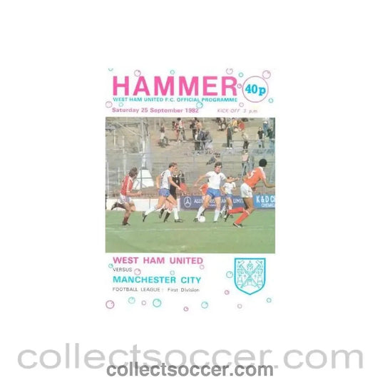 1982 - West Ham United v Manchester City official programme 25/09/1982 - Collect Soccer