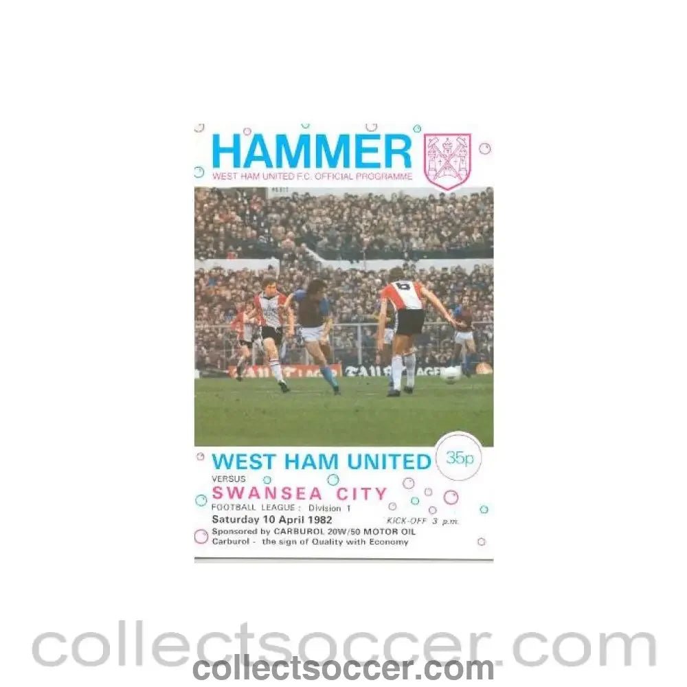1982 - West Ham United v Swansea City official programme 10/04/1982 Football League - Collect Soccer