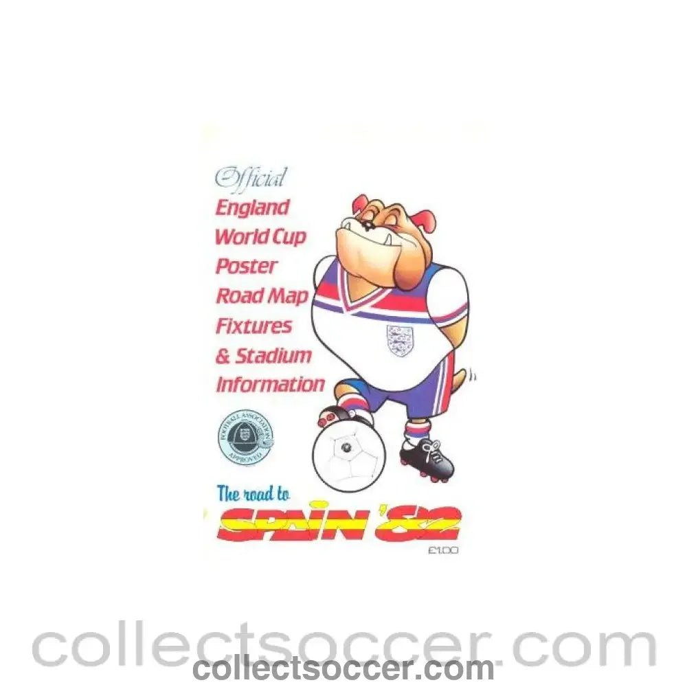 1982 World Cup Spain - Official England World Cup Poster Road Map Fixtures & Stadium Information - Collect Soccer