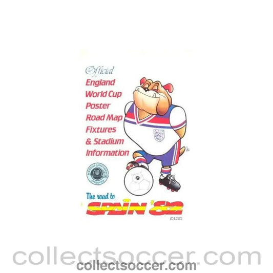 1982 World Cup Spain - Official England World Cup Poster Road Map Fixtures & Stadium Information - Collect Soccer