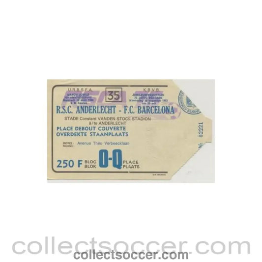 1983 - Anderlecht v Barcelona ticket 10/08/1983