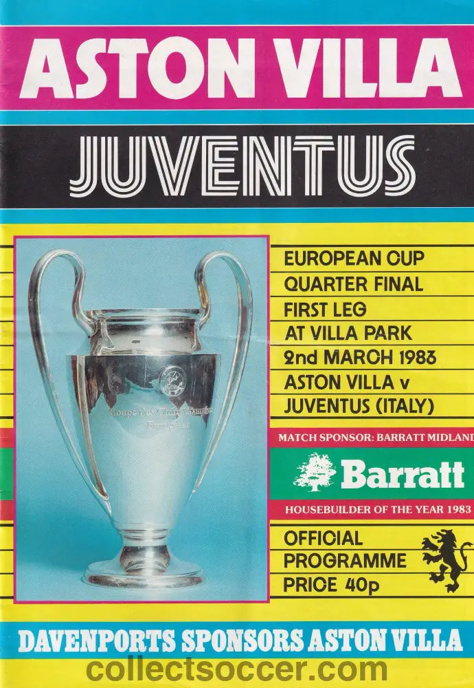 1983 Aston Villa V Juventus European Cup Quarter Final First-Leg Programme