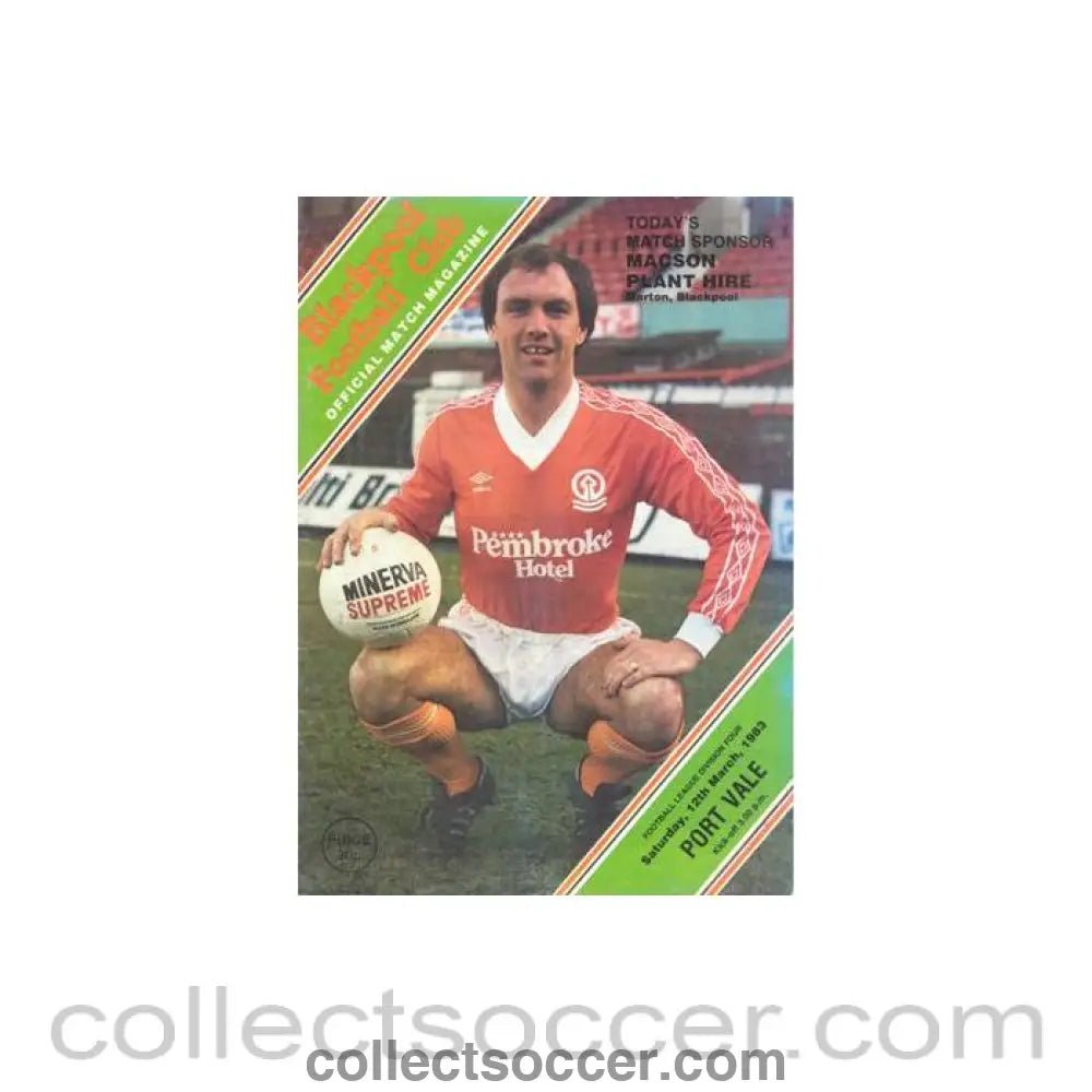 1983 - Blackpool v Port Vale official programme 12/03/1983 Football League - Collect Soccer
