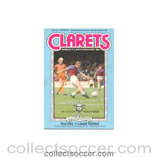1983 - Burnley v Leeds United official programme 09/04/1983