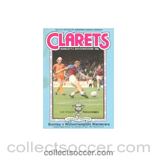 1983 - Burnley v Wolverhampton Wanderers official programme 02/04/1983