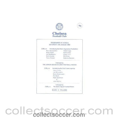 1983 - Chelsea Programme of Events 13/08/1983 training match - Collect Soccer