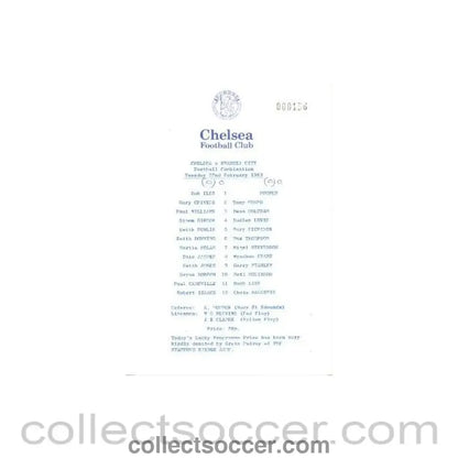 1983 - Chelsea Reserves v Swansea Reserves official programme 22/02/1983