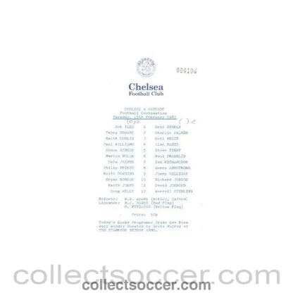 1983 - Chelsea Reserves v Watford Reserves official programme 15/02/1983 - Collect Soccer