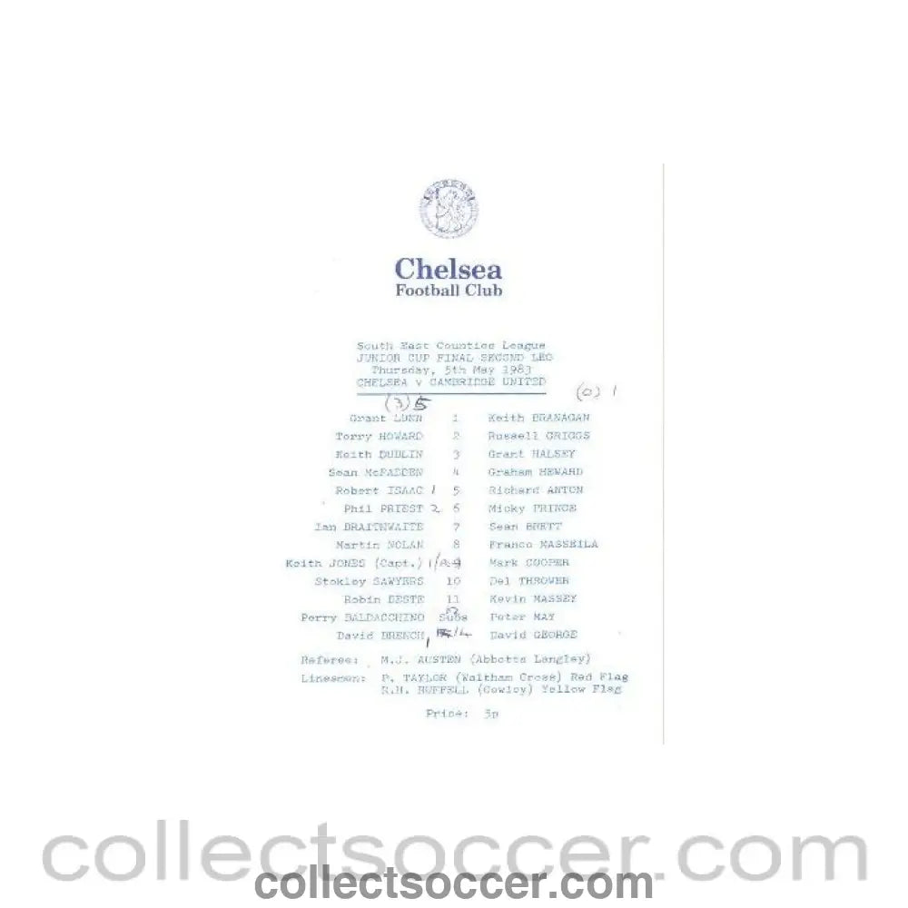 1983 - Chelsea v Cambridge United official programme 05/05/1983 F.A. Junior Cup Final