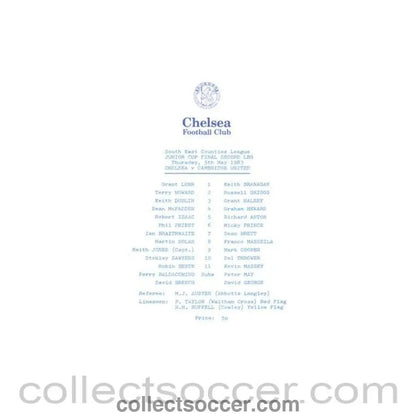 1983 - Chelsea v Cambridge United official programme 05/05/1983 South - East Counties League Junior Cup Final - Collect Soccer