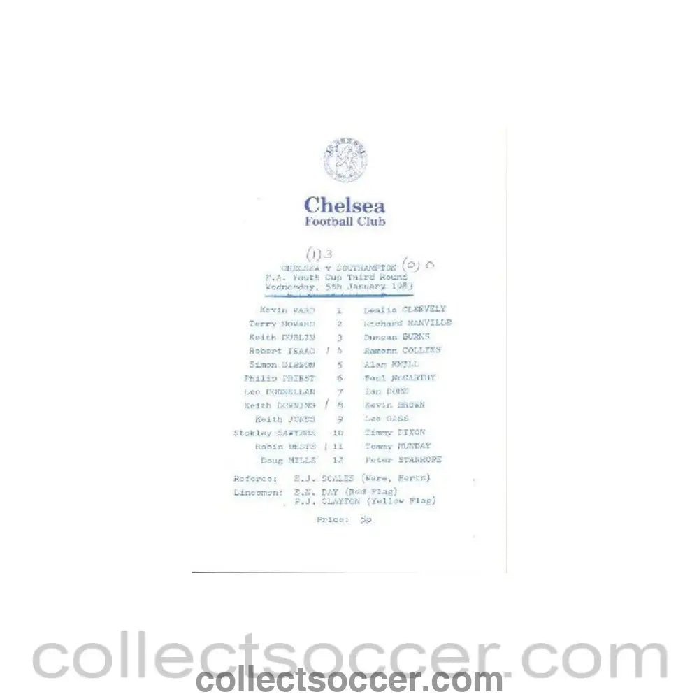 1983 - Chelsea v Southampton official programme 05/01/1983 F.A. Youth Cup - Collect Soccer