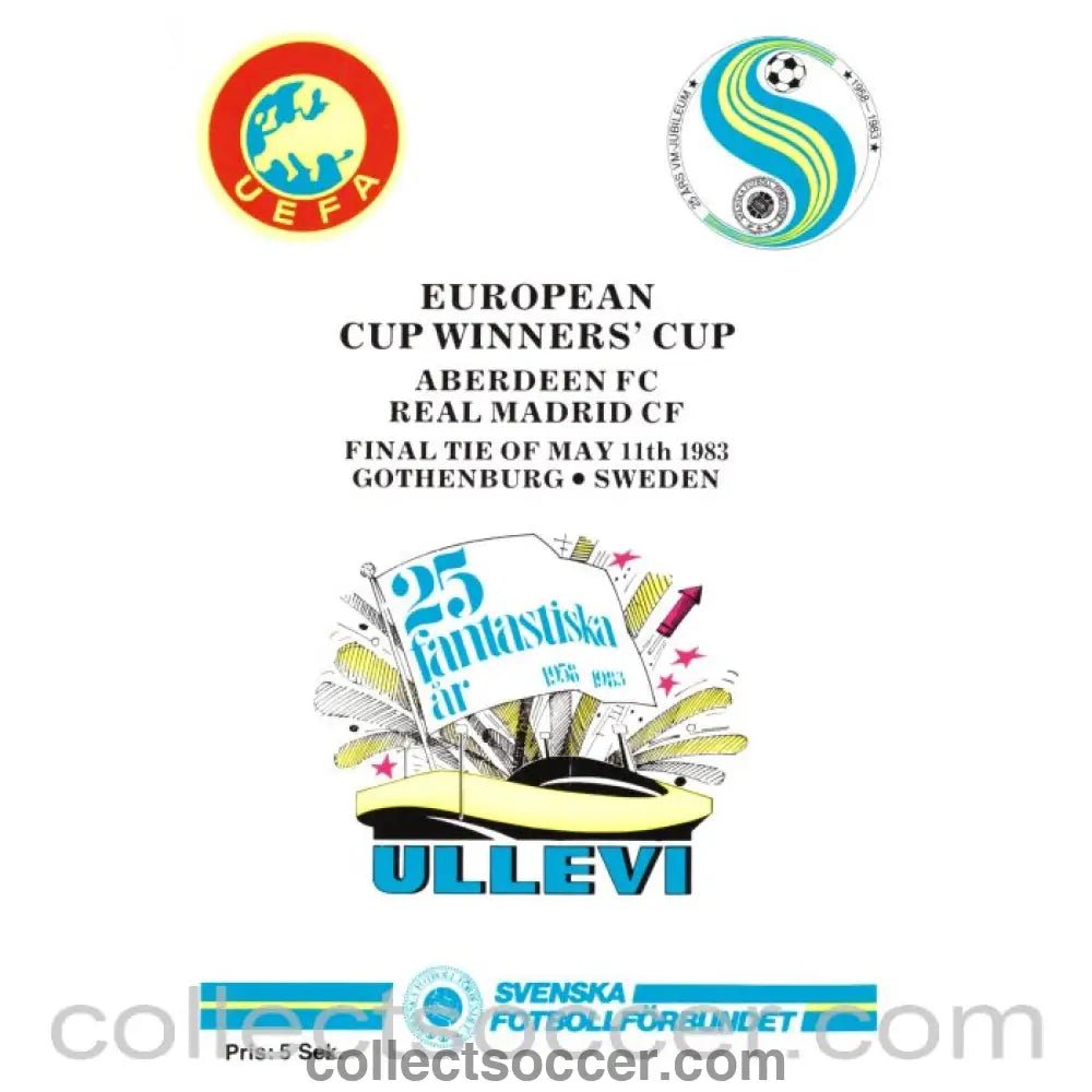 1983 Cup Winners Cup Final Official Programme Aberdeen v Real Madrid - Collect Soccer