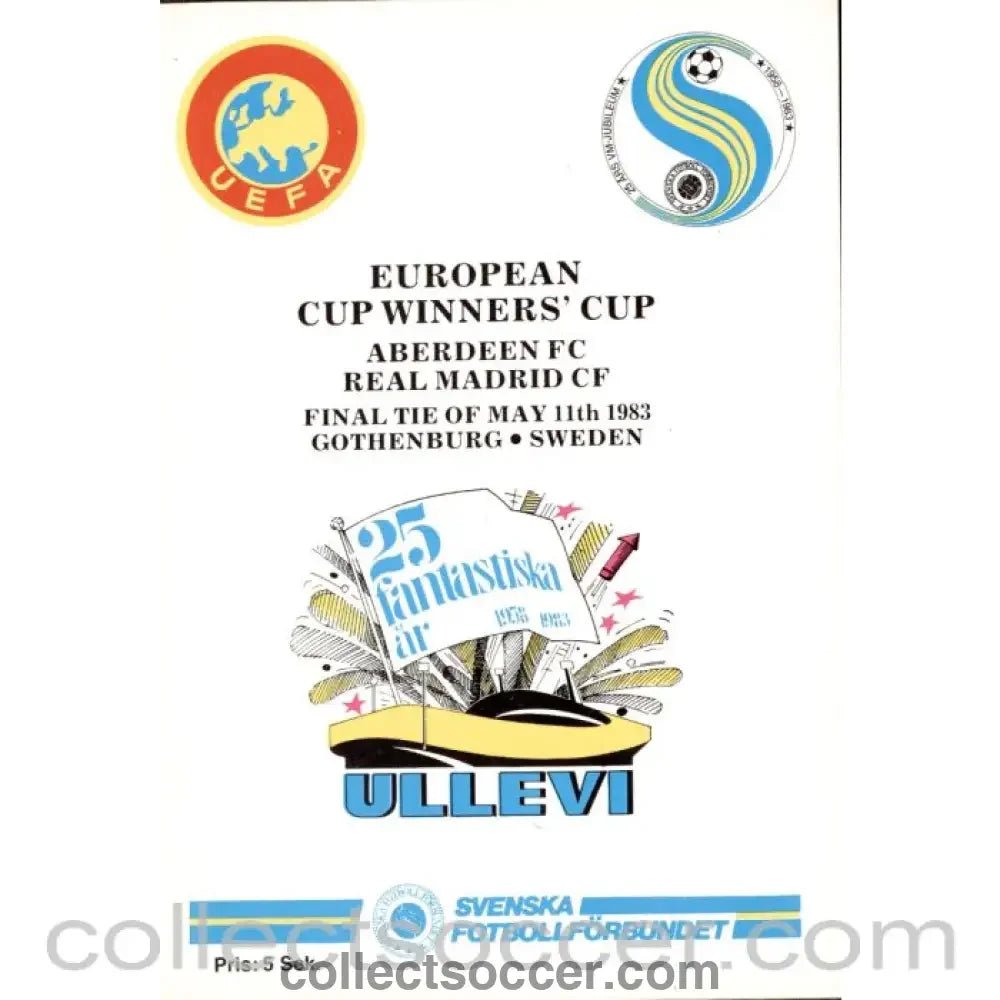 1983 Cup Winners Cup Final Programme Aberdeen v Real Madrid - Collect Soccer