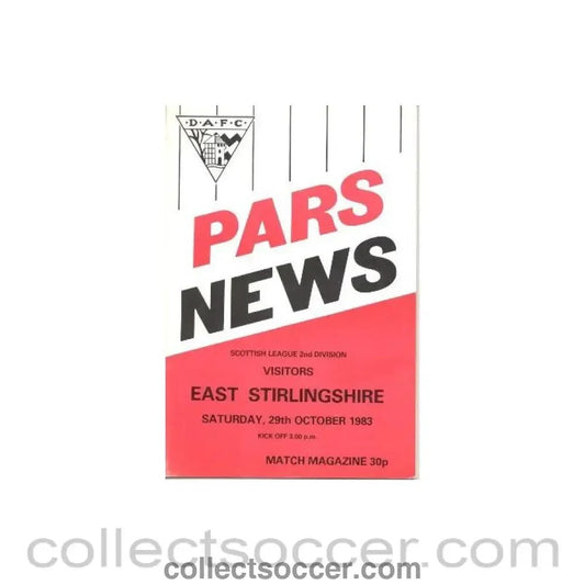 1983 - Dunfermline Athletic v East Stirlingshire official programme 29/10/1983 Scottish League - Collect Soccer