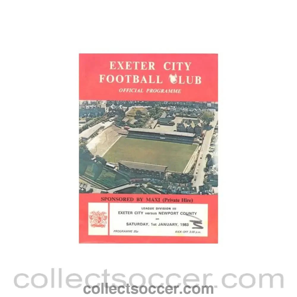 1983 - Exeter City v Newport County official programme 01/01/1983 Football League - Collect Soccer
