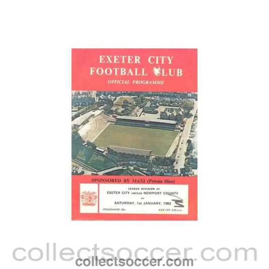 1983 - Exeter City v Newport County official programme 01/01/1983 Football League - Collect Soccer