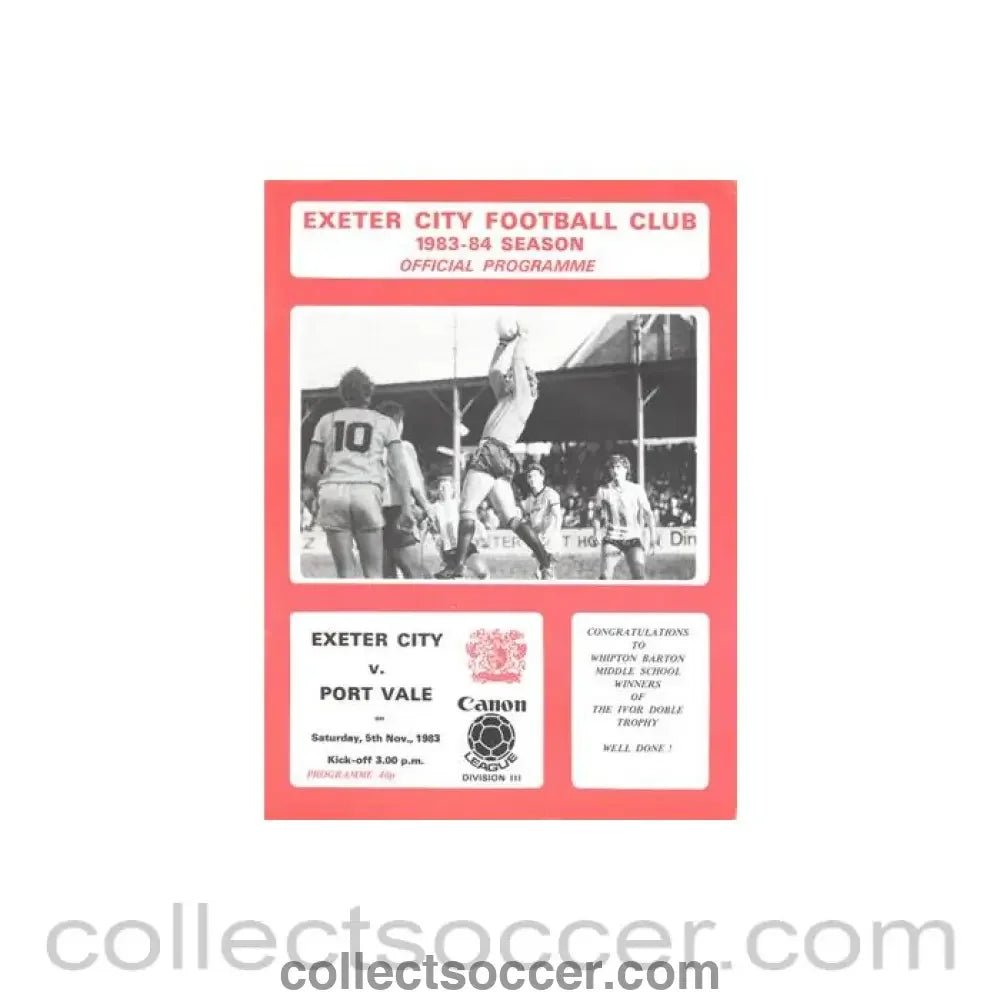 1983 - Exeter City v Port Vale official programme 05/11/1983 Canon League - Collect Soccer
