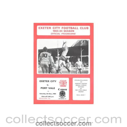 1983 - Exeter City v Port Vale official programme 05/11/1983 Canon League - Collect Soccer