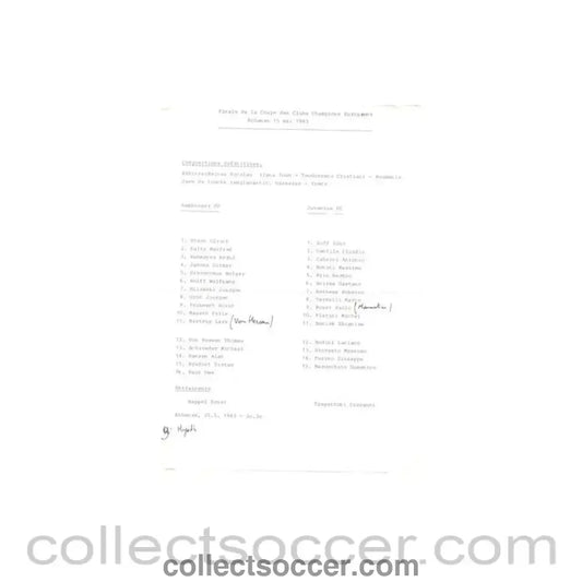 1983 - Hamburg v Juventus official teamsheet 15/05/1983 Champions League