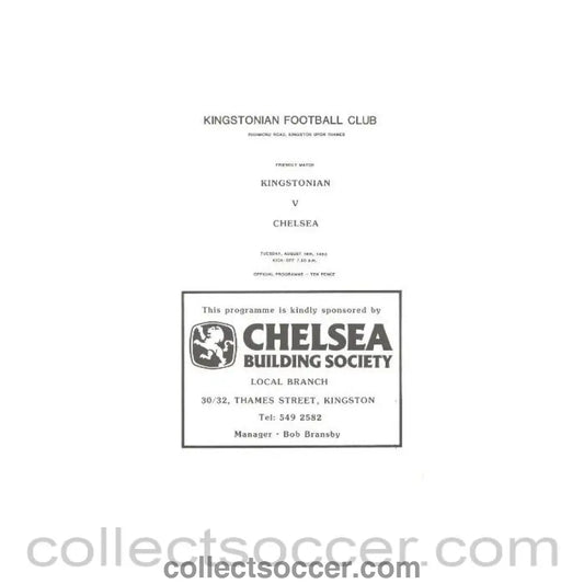 1983 - Kingstonian vChelsea official programme 16/08/1983 - Collect Soccer