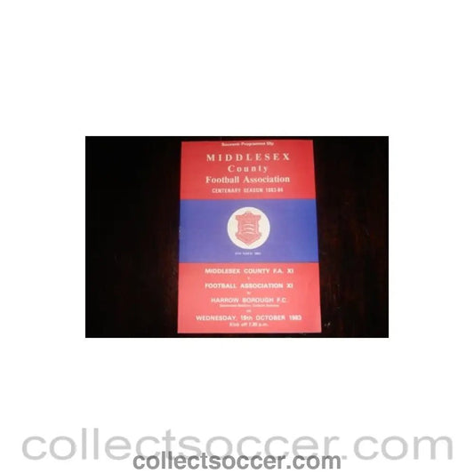 1983 - Middlesex County F.A. XI v Harrow Borough F.C. official programme 19/10/1983 Semi-Professional - Collect Soccer