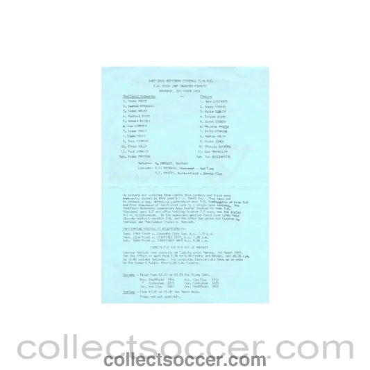 1983 - Sheffield Wednesday v Chelsea official teamsheet 03/03/1983 FA Cup - Collect Soccer