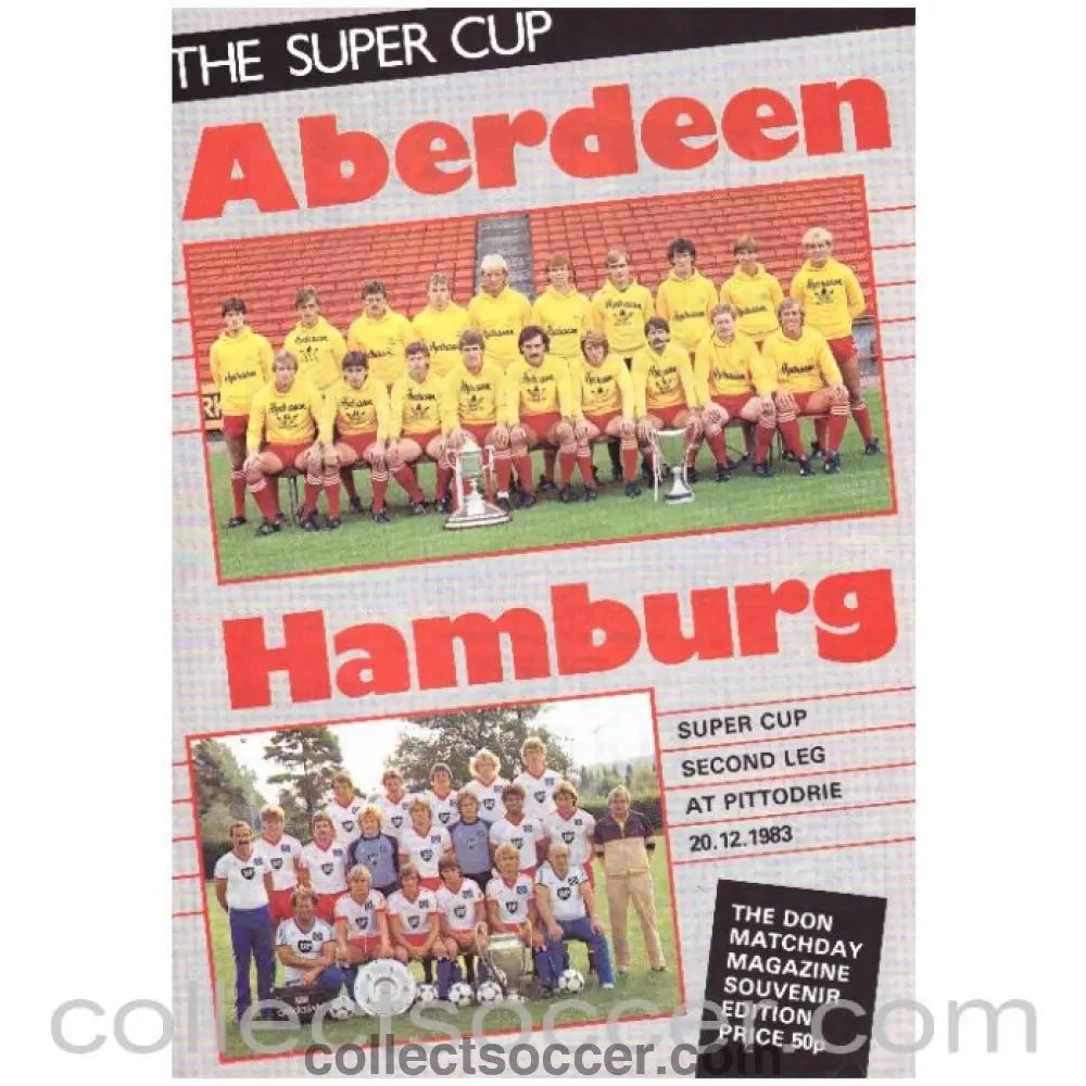 1983 Super Cup Final 2nd Leg Aberdeen v Hamburg Official Programme - Collect Soccer