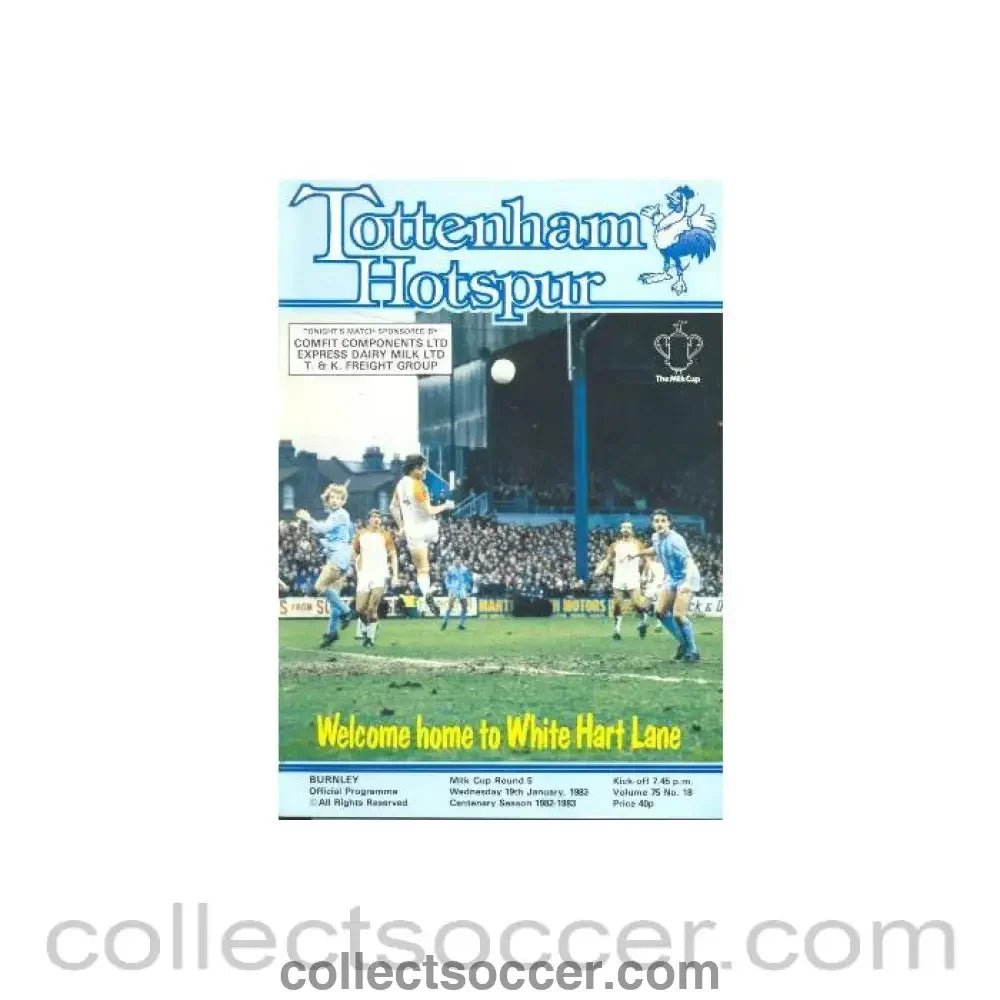 1983 - Tottenham Hotspur v Burnley official programme 19/01/1983 Milk Cup - Collect Soccer