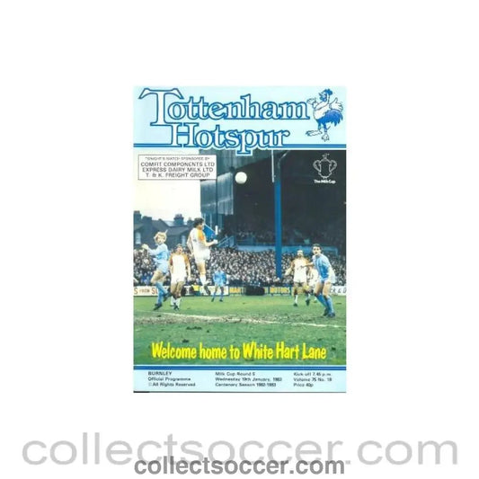 1983 - Tottenham Hotspur v Burnley official programme 19/01/1983 Milk Cup - Collect Soccer