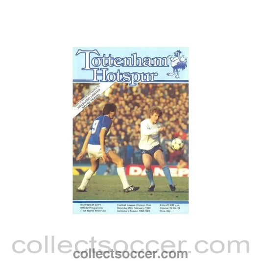1983 - Tottenham Hotspur v Norwich City official programme 26/02/1983 Football League - Collect Soccer