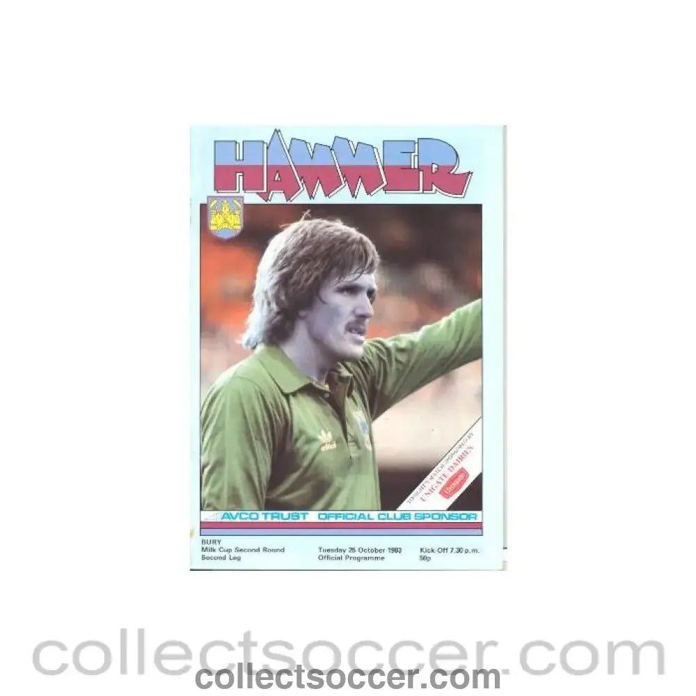 1983 - West Ham United v Bury official programme 25/10/1983 Milk Cup - Collect Soccer