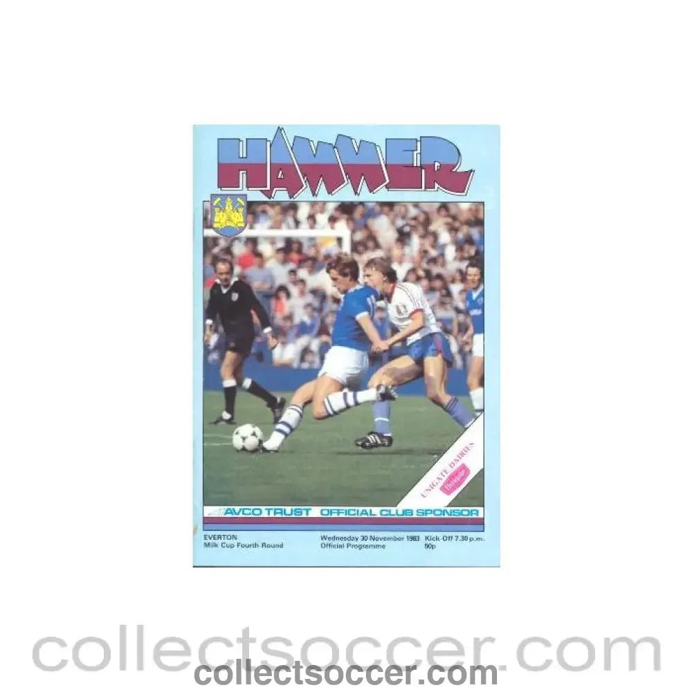 1983 - West Ham United v Everton official programme 30/11/1983 Milk Cup - Collect Soccer