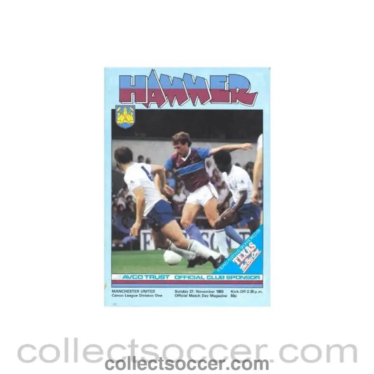 1983 - West Ham United v Manchester United official programme 27/11/1983 Canon League - Collect Soccer