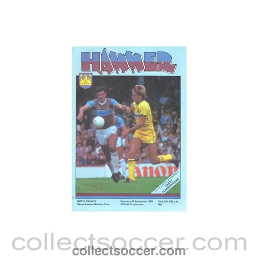 1983 - West Ham United v Notts County official programme 24/09/1983 Canon League - Collect Soccer