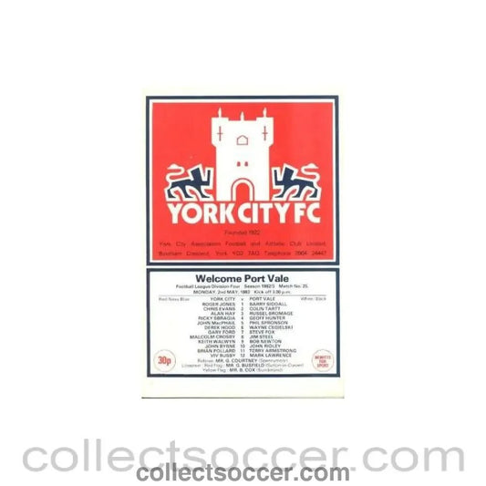 1983 - York City v Port Vale official programme 02/05/1983 Football League - Collect Soccer