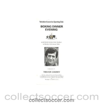 1983 - Yorkshire Executive Sporting Club Boxing Dinner Menu of 24/01/1983 In Honour of Trevor Cherry