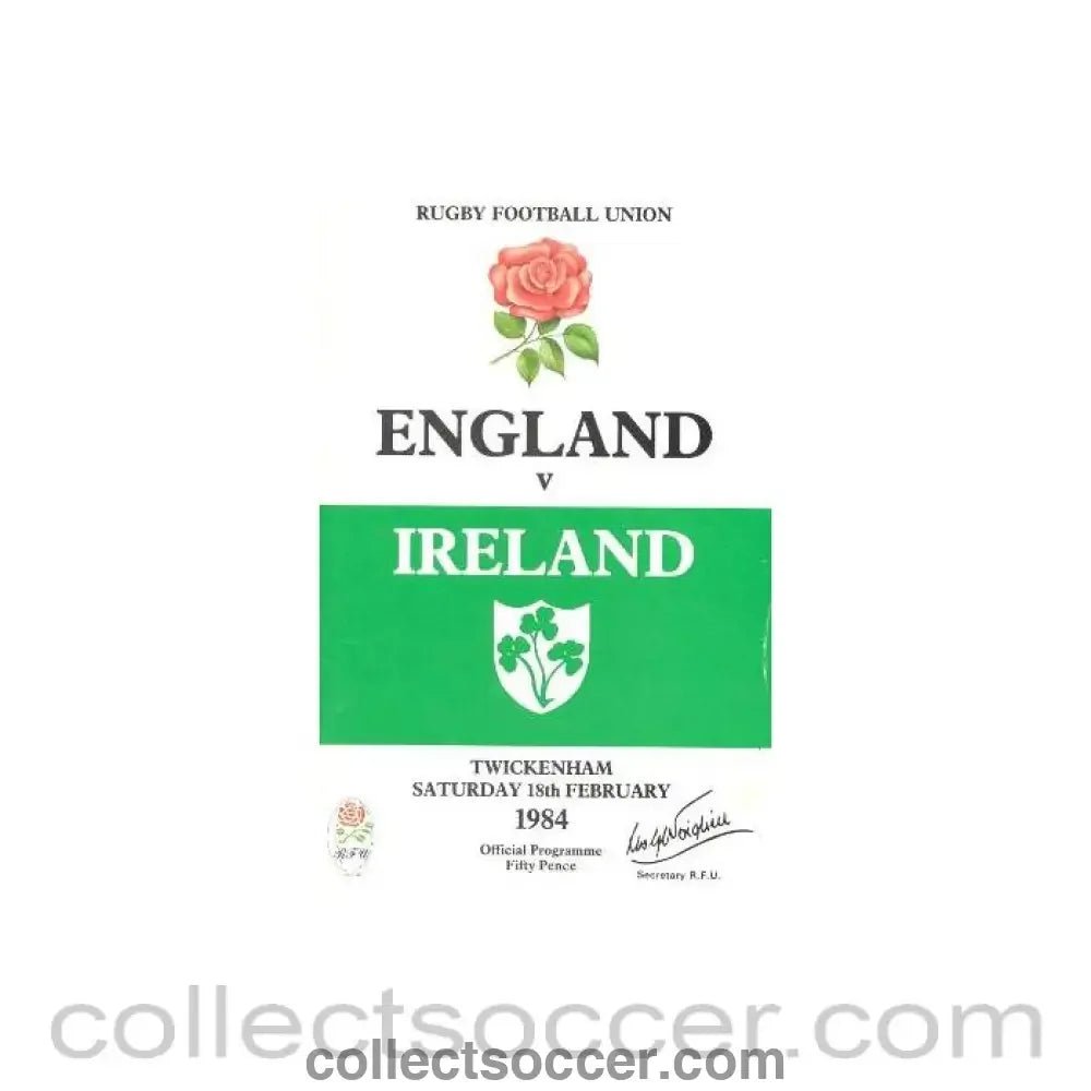 1984 - 1985 England v Ireland official programme 18/02/1984 - Collect Soccer