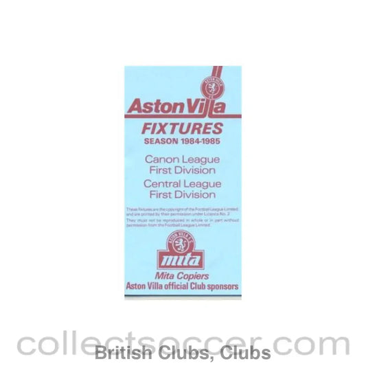 1984 - Aston Villa Fixtures 1984-85