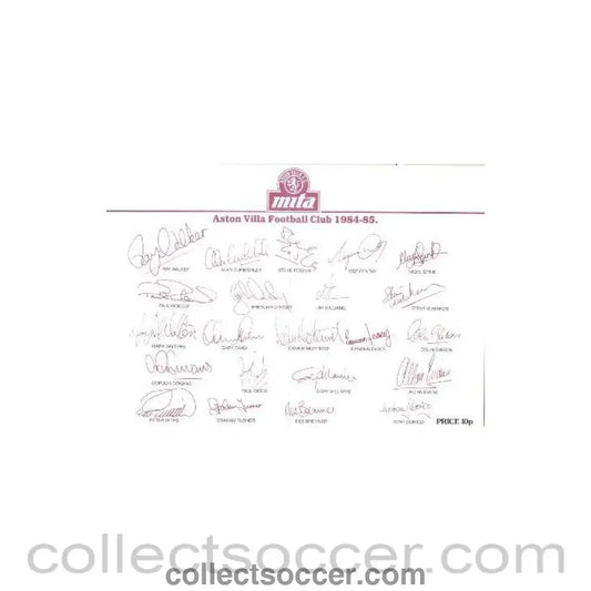 1984 - Aston Villa Signatures of Players Facsimile and team photograph 1984-85