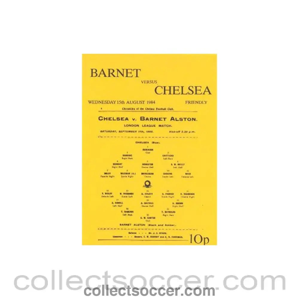 1984 - Barnet vChelsea official programme 15/08/1984 - Collect Soccer