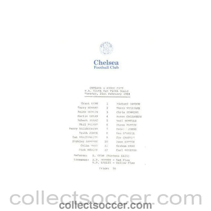 1984 - Chelsea v Stoke City official programme 21/02/1984 - Collect Soccer