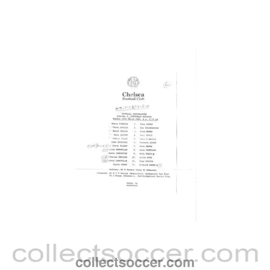 1984 - Chelsea v Tottenham Hotspur Reserves official teamsheet 19/03/1984 Football Combination - Collect Soccer