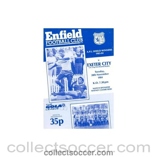 1984 - Enfield v Exeter City official programme 20/11/1984 F.A. Cup - Collect Soccer