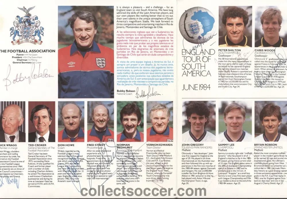 1984 England Tour of South America Autographed Brochure - Rare - Collect Soccer