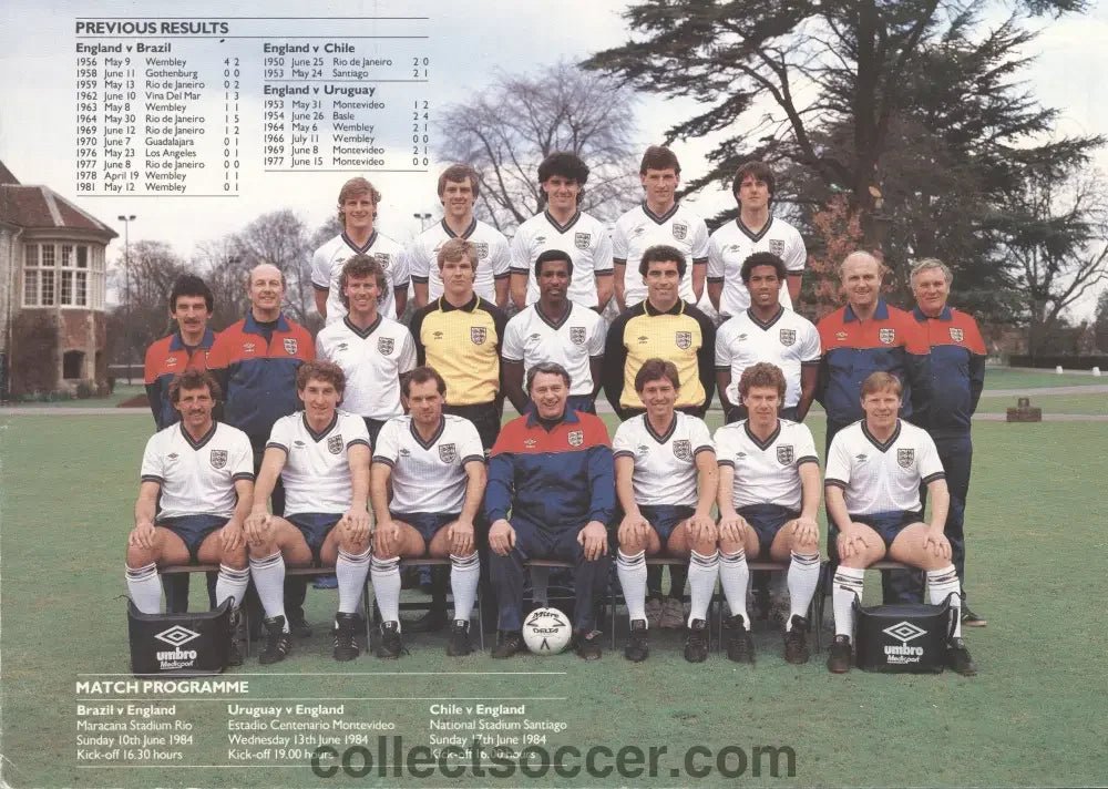 1984 England Tour of South America Autographed Brochure - Rare - Collect Soccer