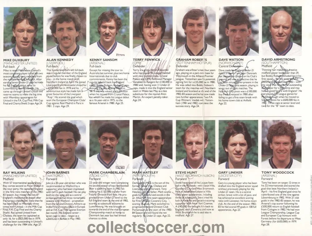 1984 England Tour of South America Autographed Brochure - Rare - Collect Soccer